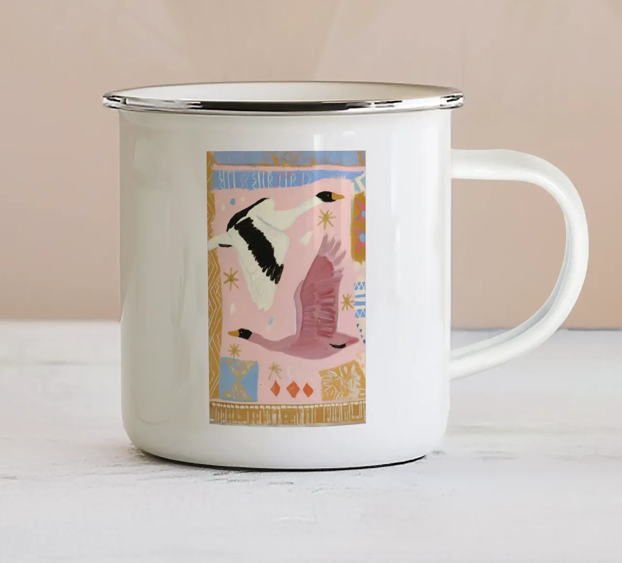 Boho Muurkunst, Vogel Print, Abstracte Moderne Kunst emaille mok van Boheme