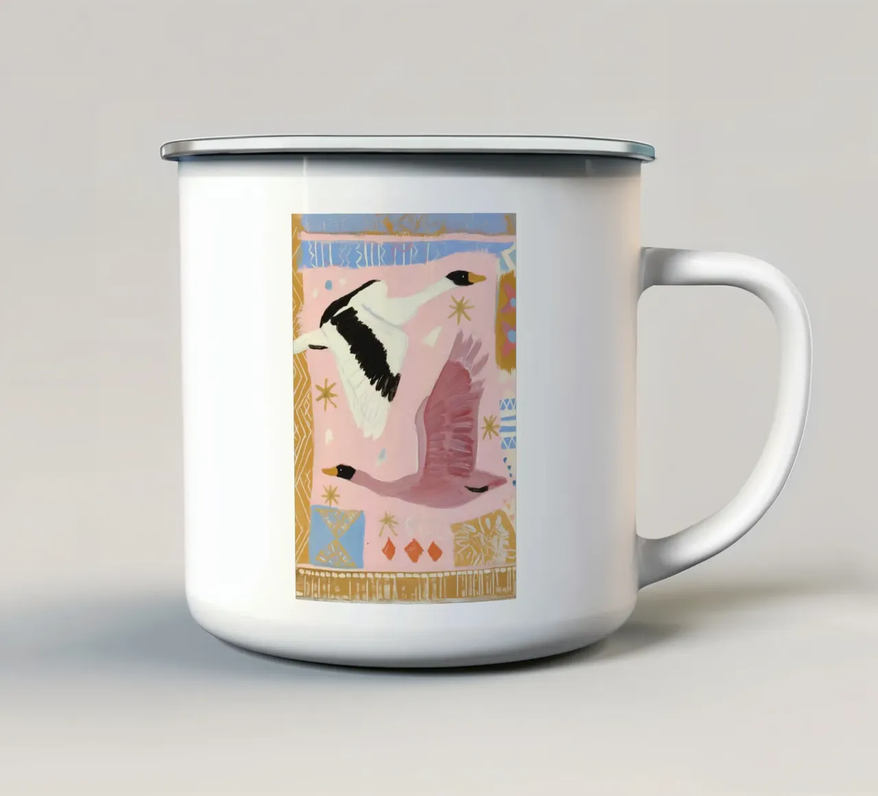 Boho Muurkunst, Vogel Print, Abstracte Moderne Kunst emaille mok van Boheme