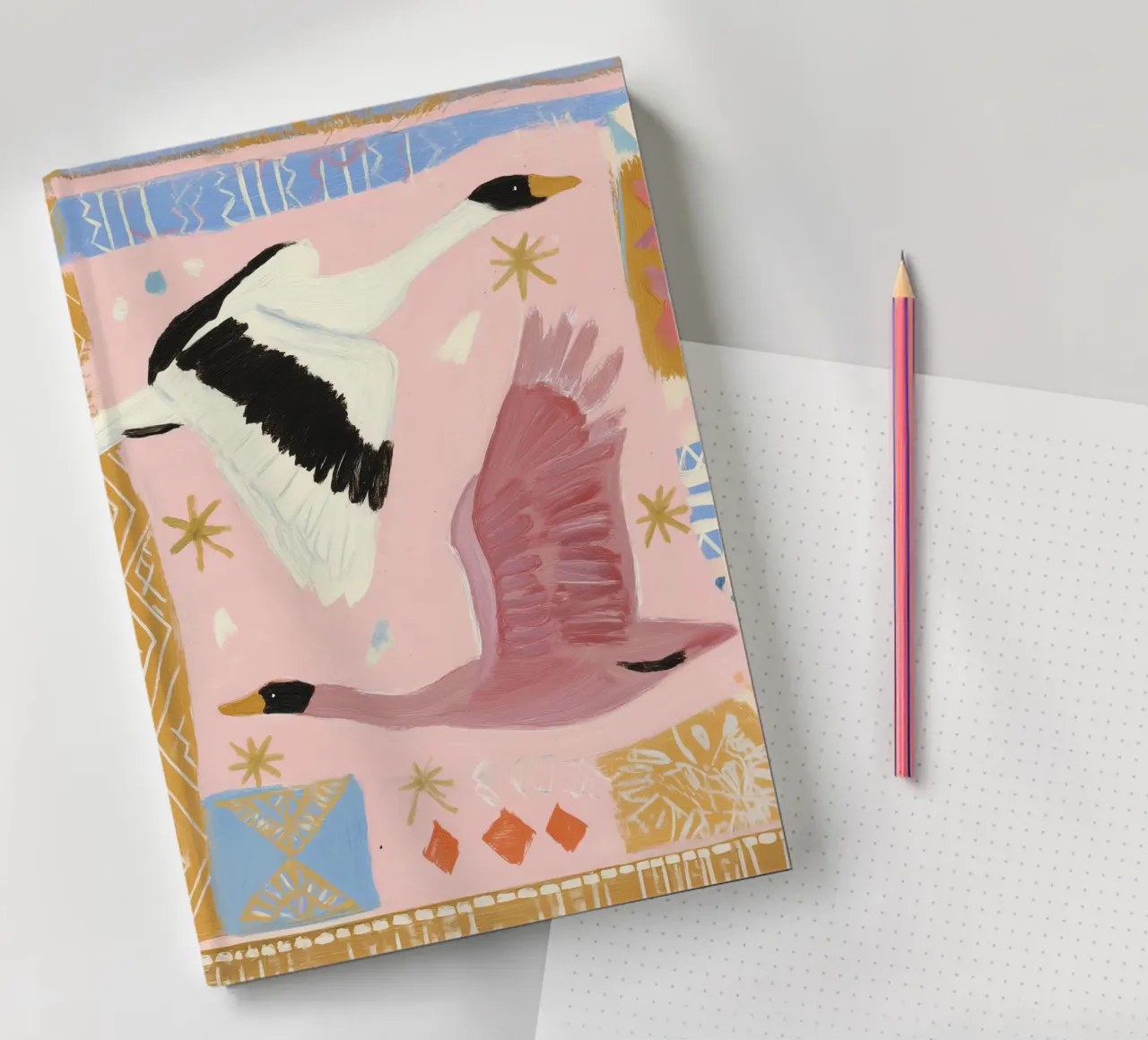 Boho Wall art, Bird Print, Abstract Modern Art notebook by Boheme