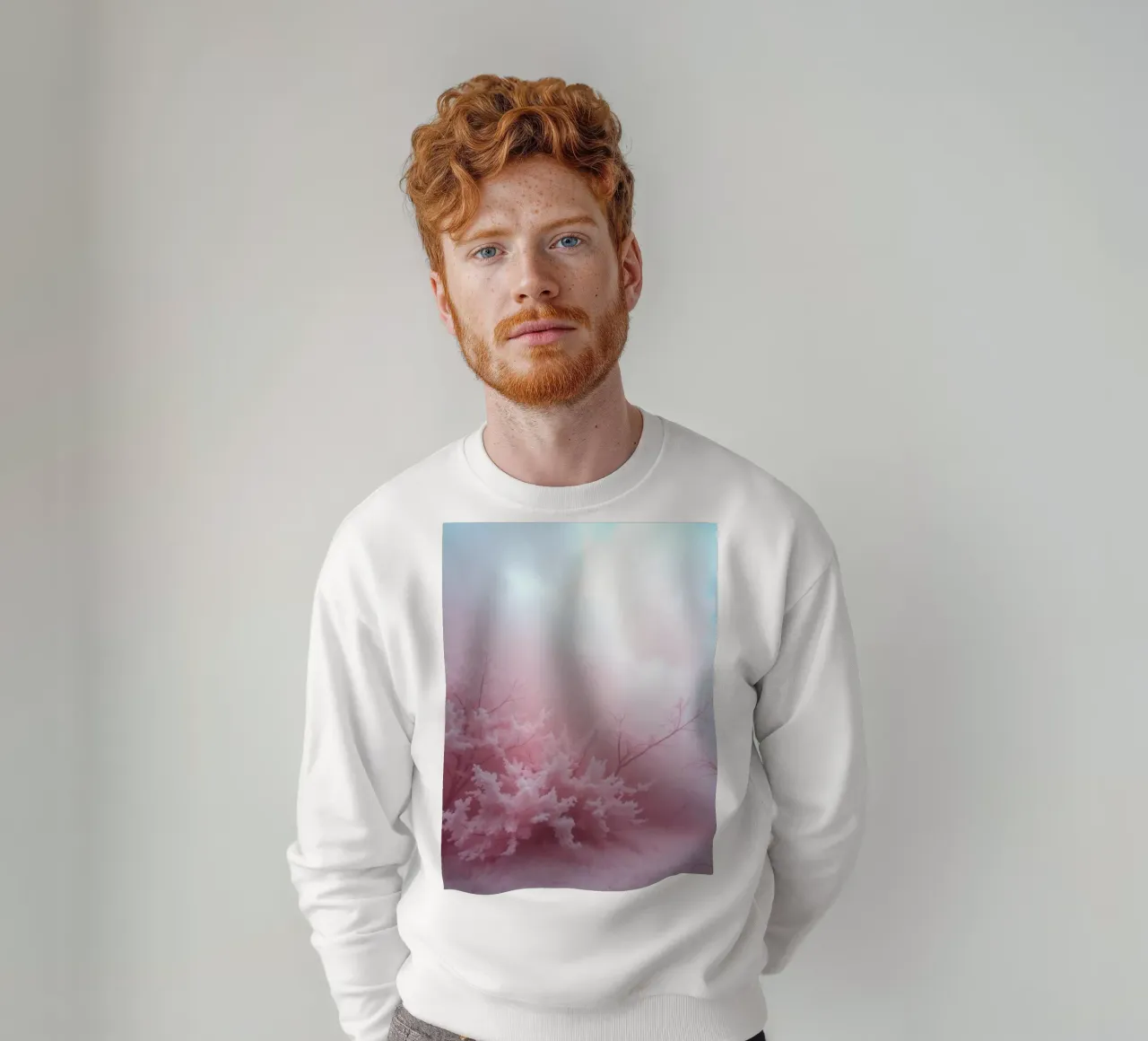il paesaggio con il fogliame rosa e la nebbia all'alba crea un sogno felpa da DesignDoodle