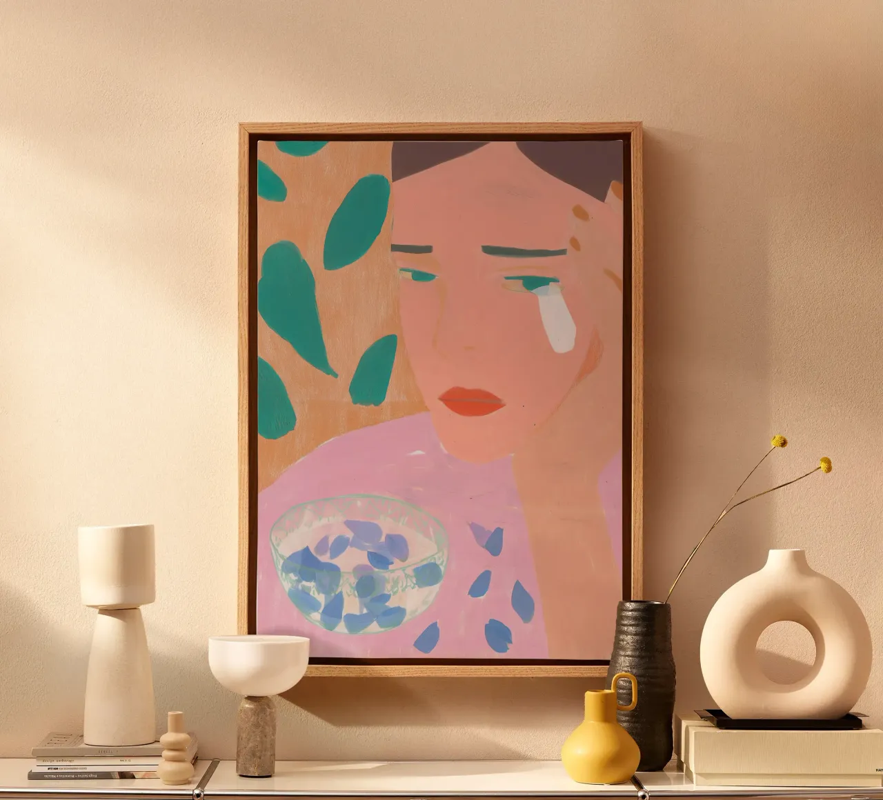 Abstracte Vrouw, Levendige Boho Muurkunst canvas met Baklijst van Boheme