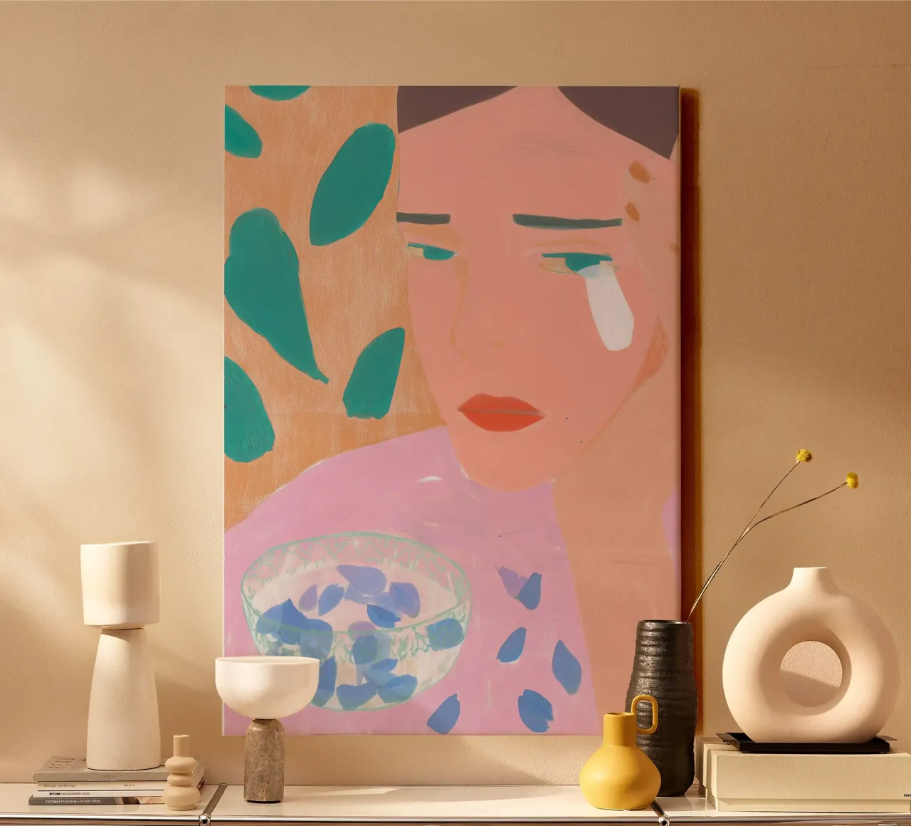 Abstracte Vrouw, Levendige Boho Muurkunst canvas met Baklijst van Boheme