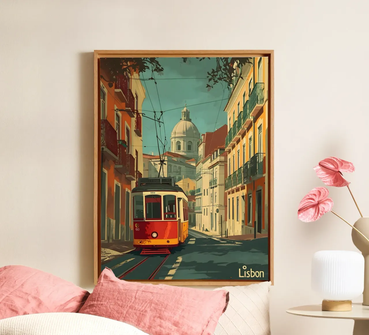 Arte vintage a Lisbona tela con Cornice a cassetta da Vintage Travel Art