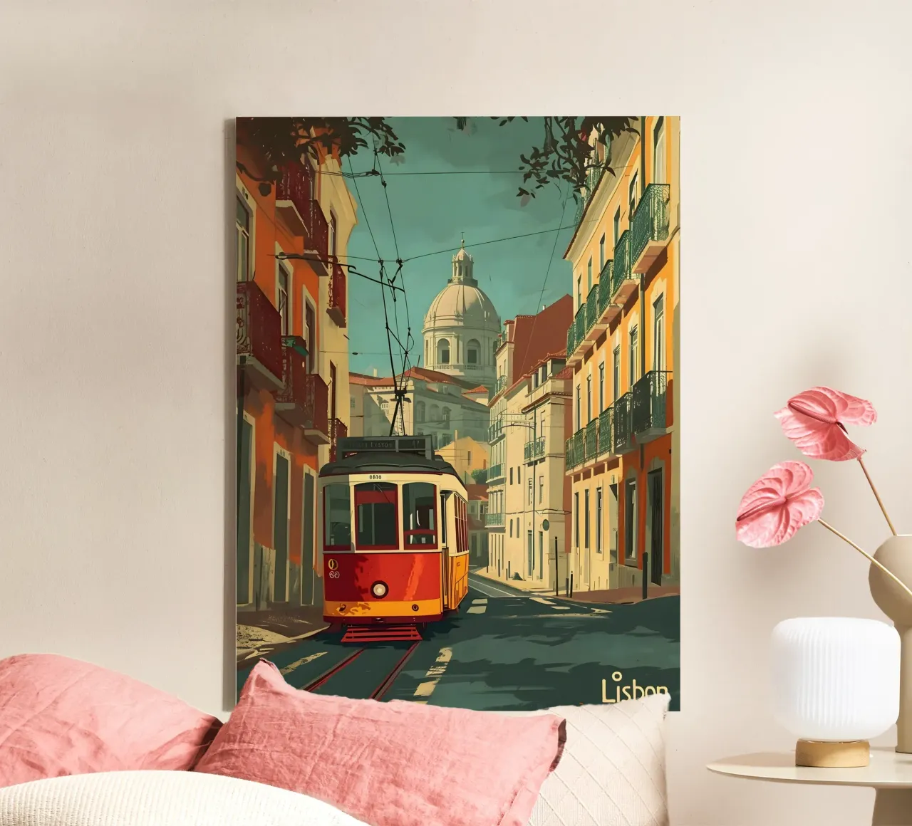 Arte vintage a Lisbona tela con Cornice a cassetta da Vintage Travel Art