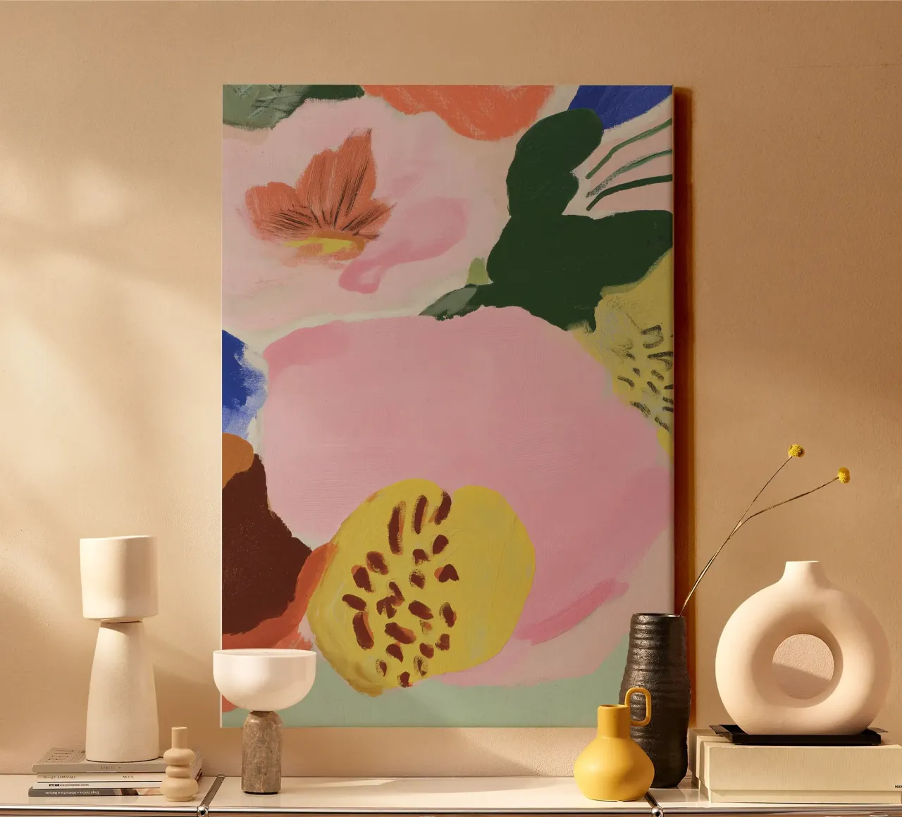 Abstracte bloemenprint, bloemsierkunst, moderne poster canvas met Baklijst van Boheme