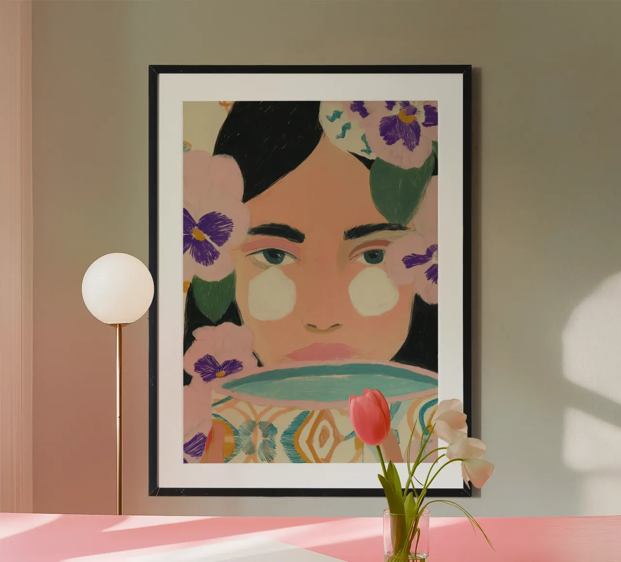 Abstracte illustratie vrouw, bloemenprint, moderne kunst poster van Boheme