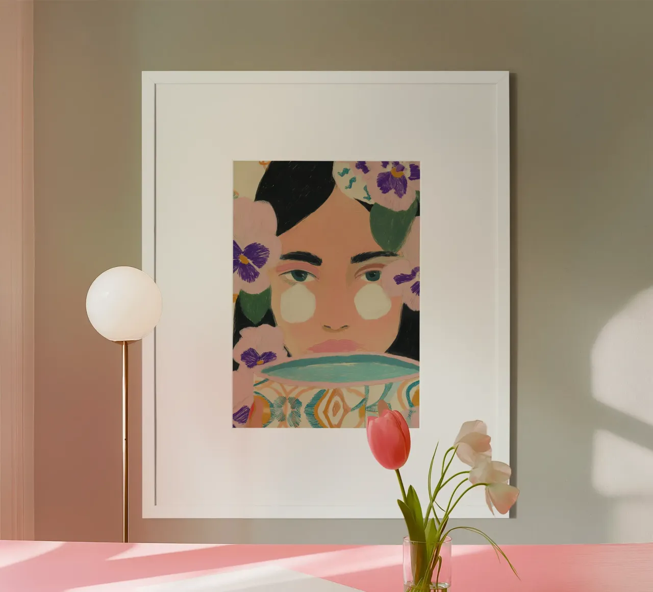 Abstracte illustratie vrouw, bloemenprint, moderne kunst poster van Boheme