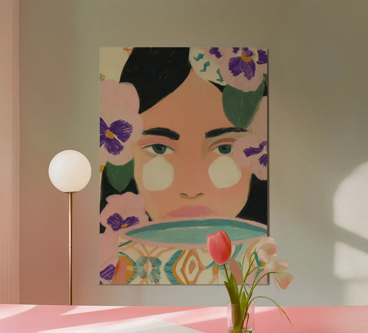 Abstracte illustratie vrouw, bloemenprint, moderne kunst poster van Boheme