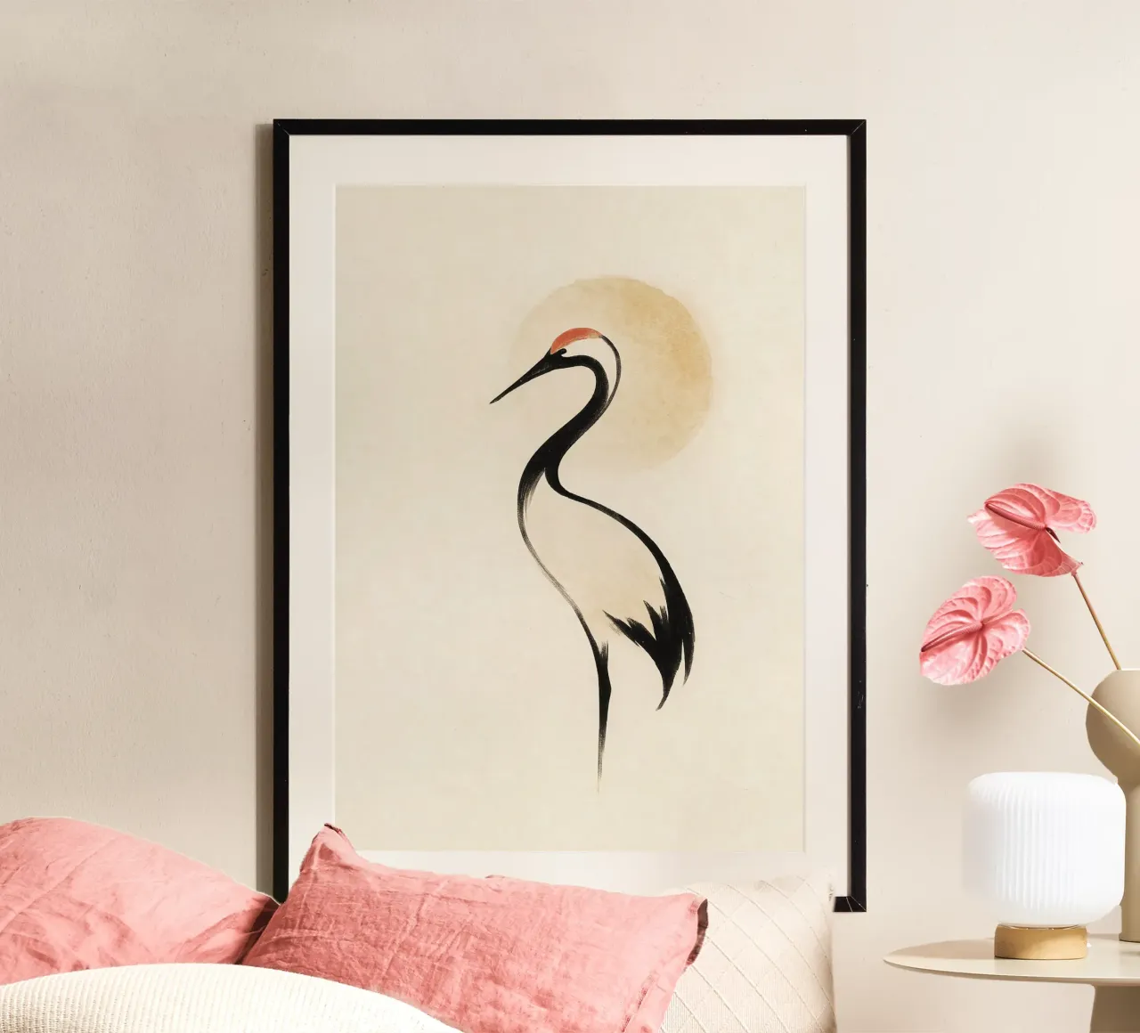 Minimalist Japanese Crane Brush Art carta hahnemühle da Mosaic Dialogue