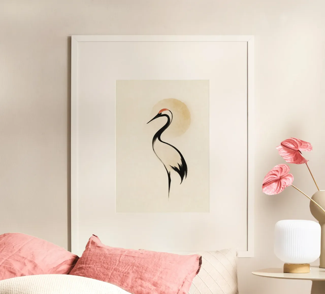 Minimalist Japanese Crane Brush Art carta hahnemühle da Mosaic Dialogue