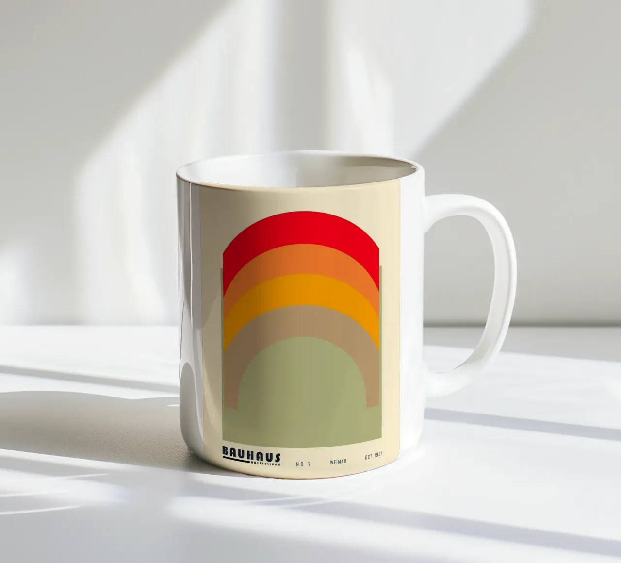 manifesto mostra bauhaus arco tazza in ceramica da Janine P McGuire