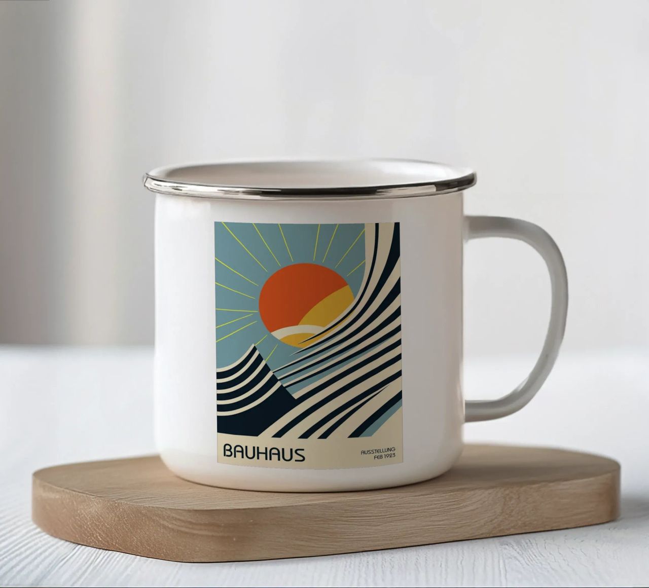 raggi di sole onde curve tazza in smalto da Janine P McGuire