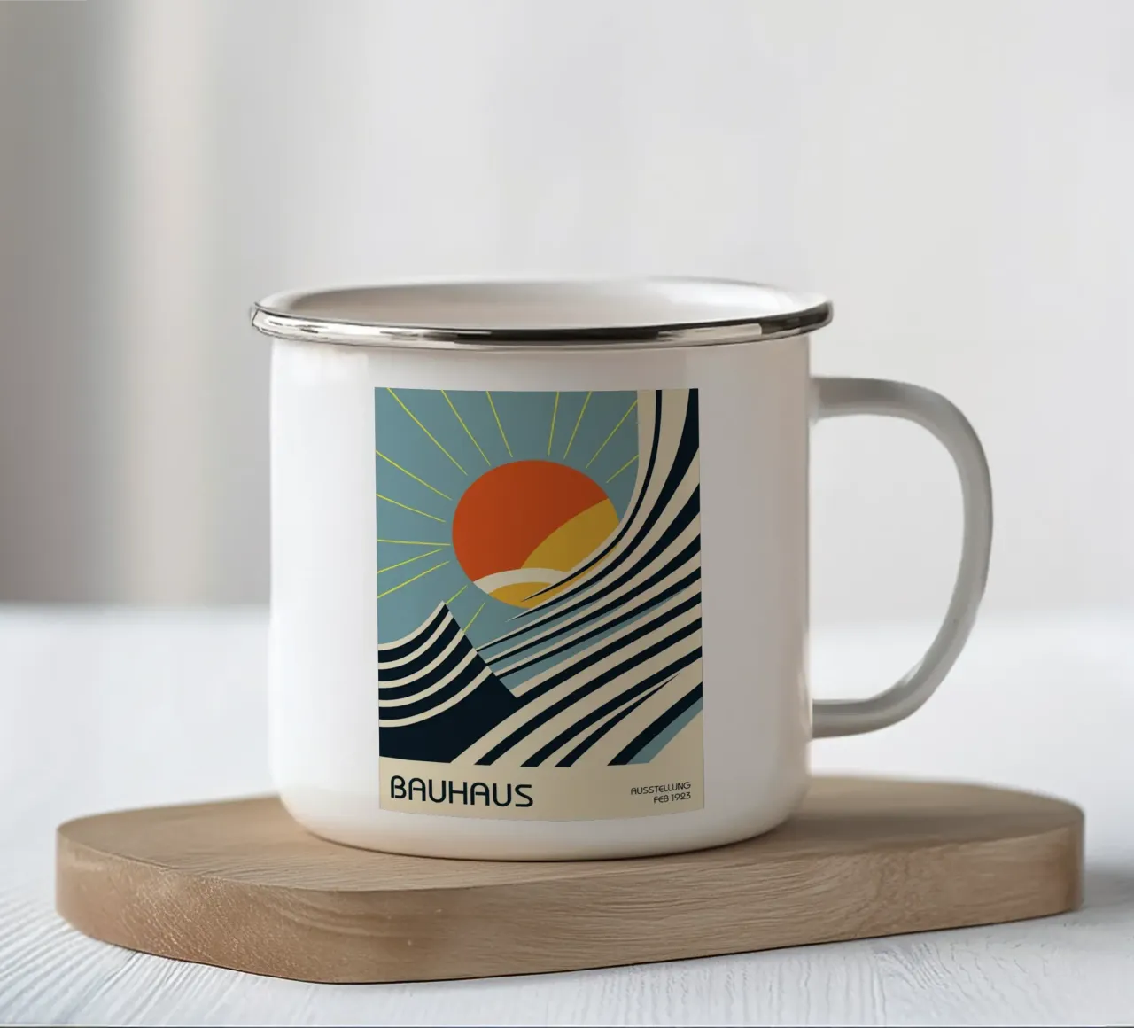 sun sunrays waves curves enamel mug by Janine P McGuire