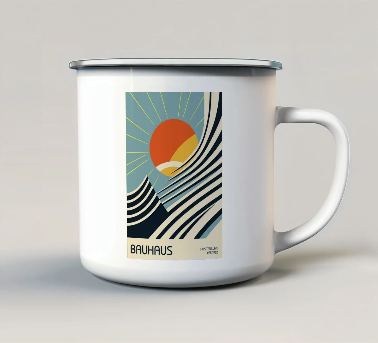 raggi di sole onde curve tazza in smalto da Janine P McGuire