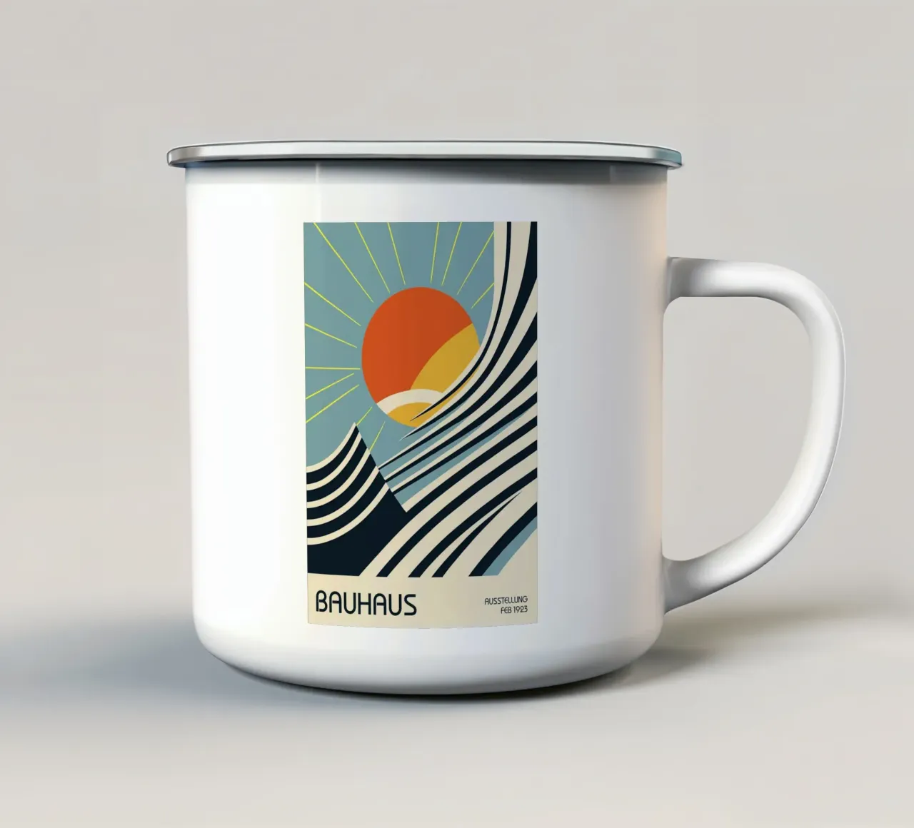 sun sunrays waves curves enamel mug by Janine P McGuire