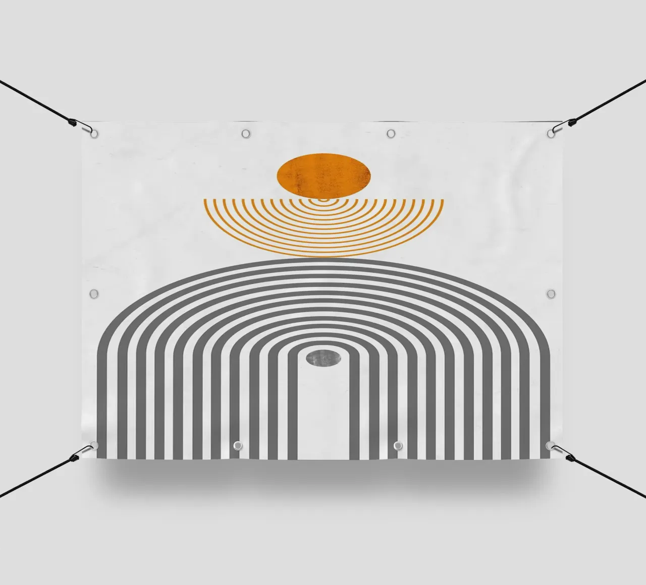 Cerchi concentrici minimalisti semicerchio arancione telo in pvc da Janine P McGuire