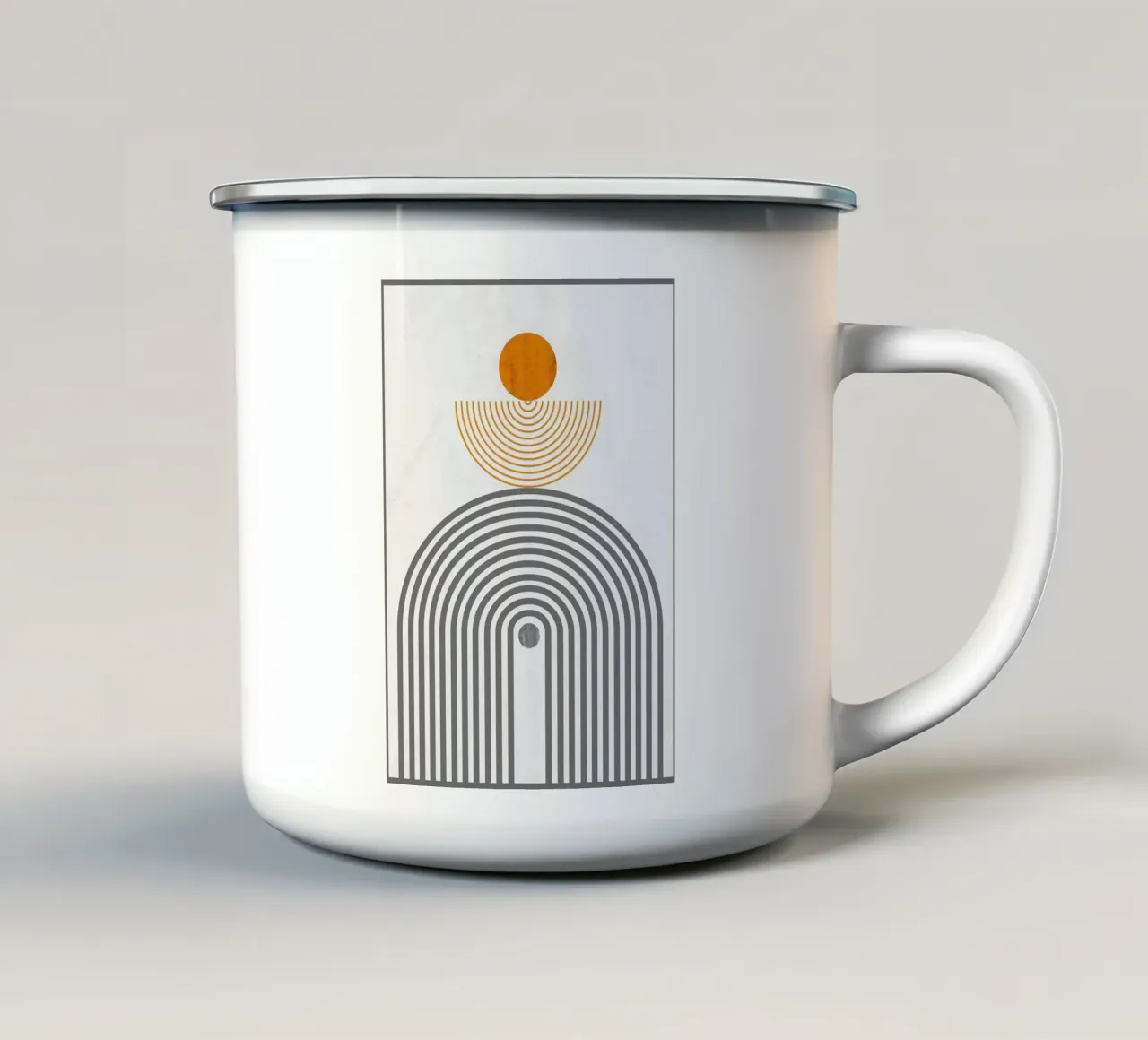 Cerchi concentrici minimalisti semicerchio arancione tazza in smalto da Janine P McGuire