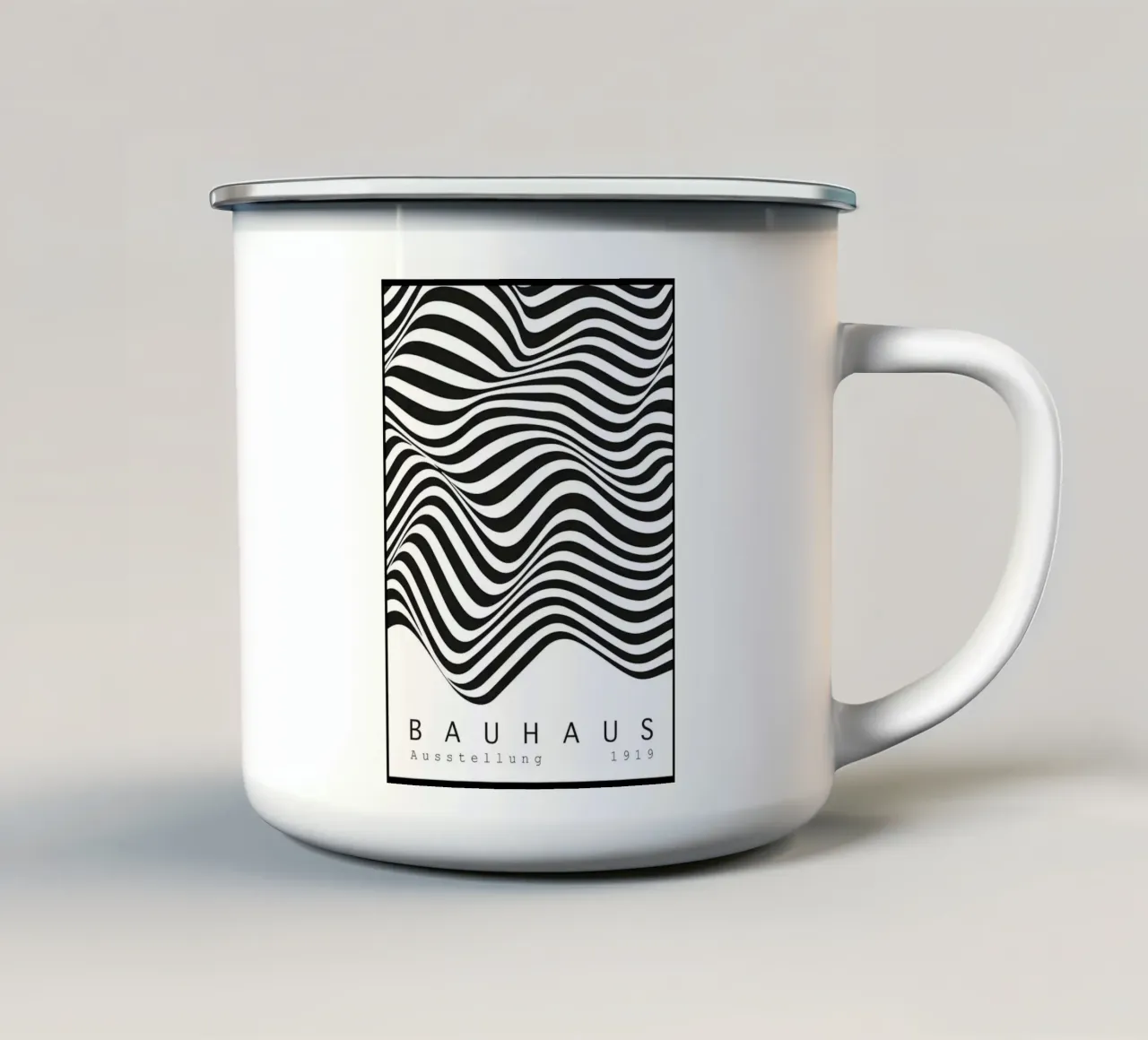 linee ondulate in bianco e nero - illusione ottica tazza in smalto da Janine P McGuire