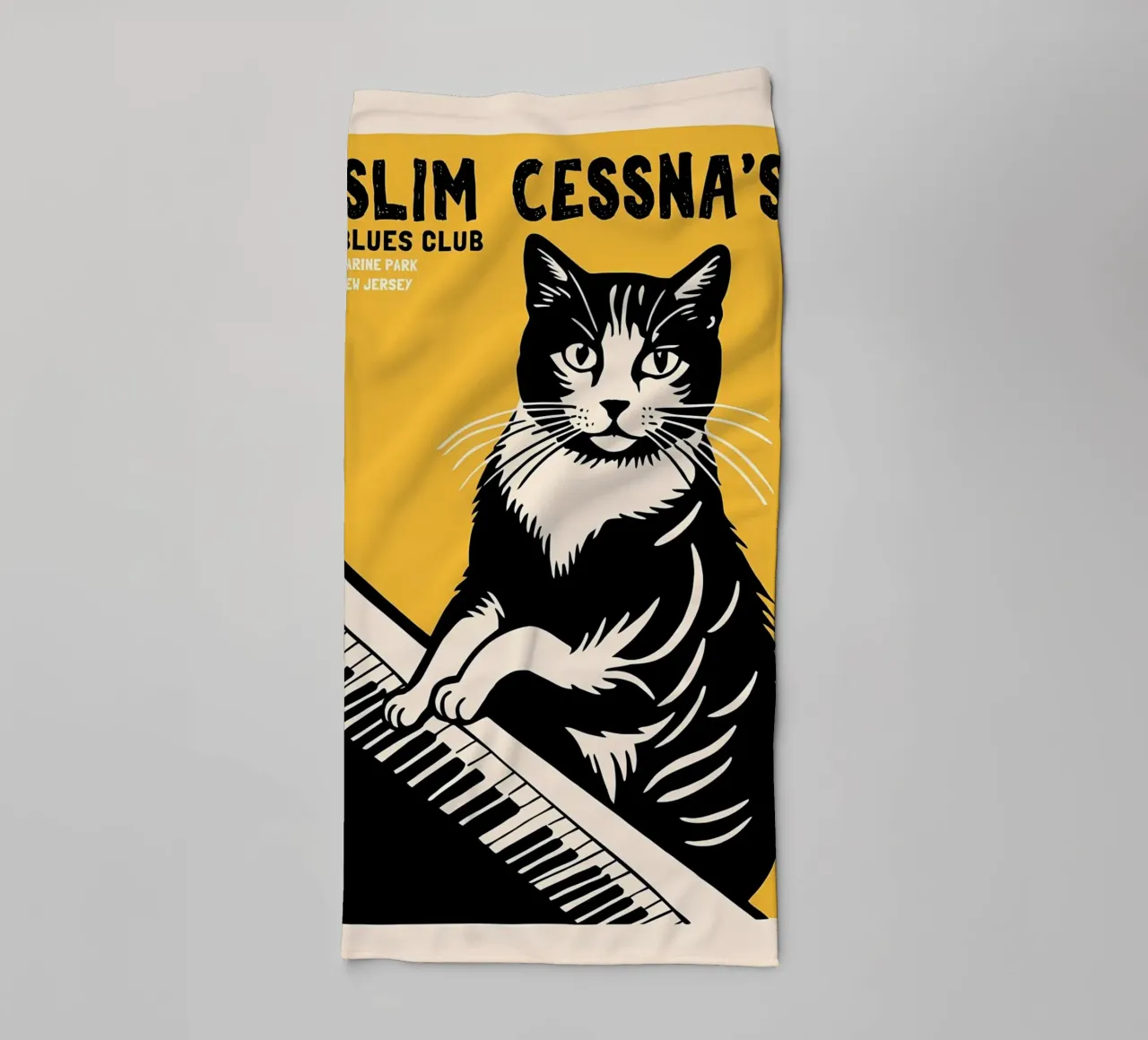 cat piano keyboard text towel by Janine P McGuire