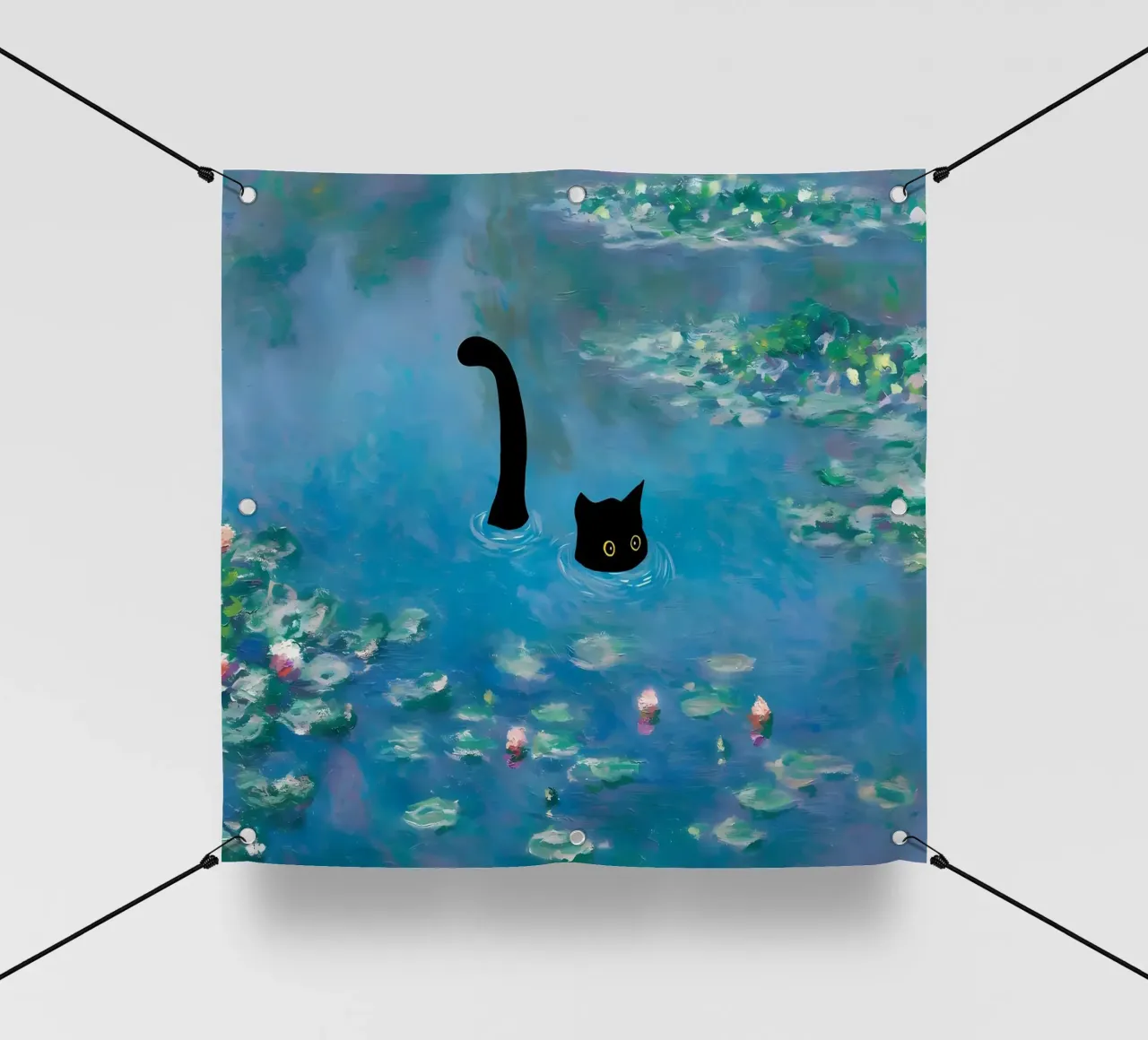 gatto acqua stagno riflessione coda telo in pvc da Janine P McGuire