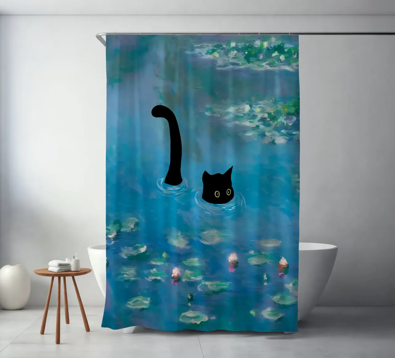 gatto acqua stagno riflessione coda tenda da doccia da Janine P McGuire