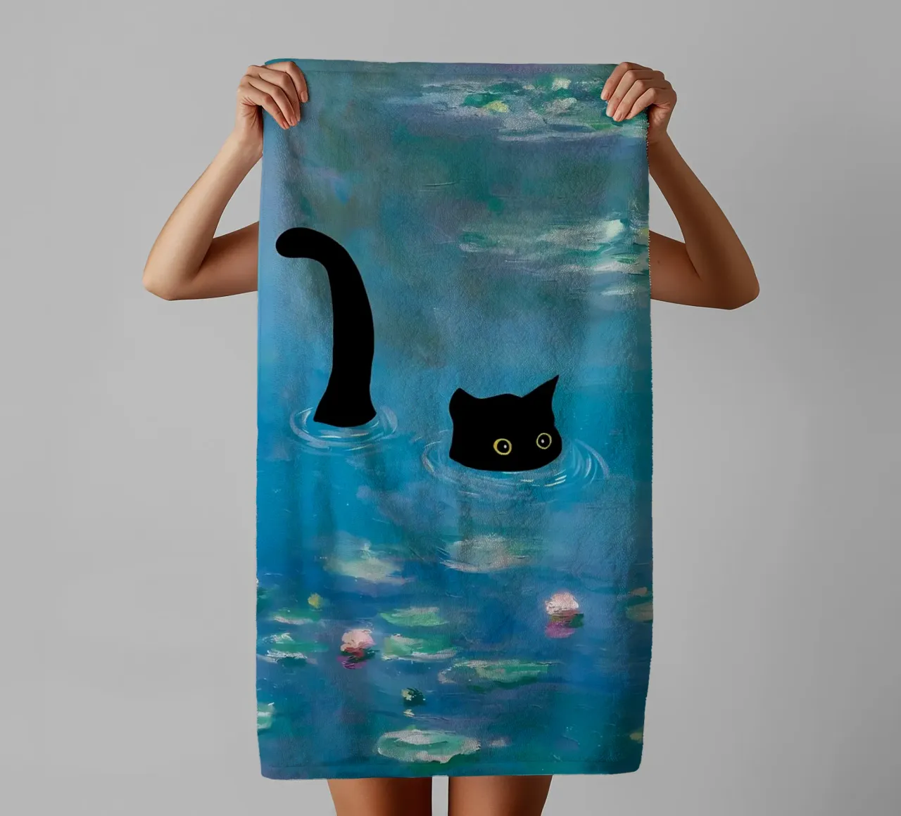 gatto acqua stagno riflessione coda asciugamano da bagno da Janine P McGuire