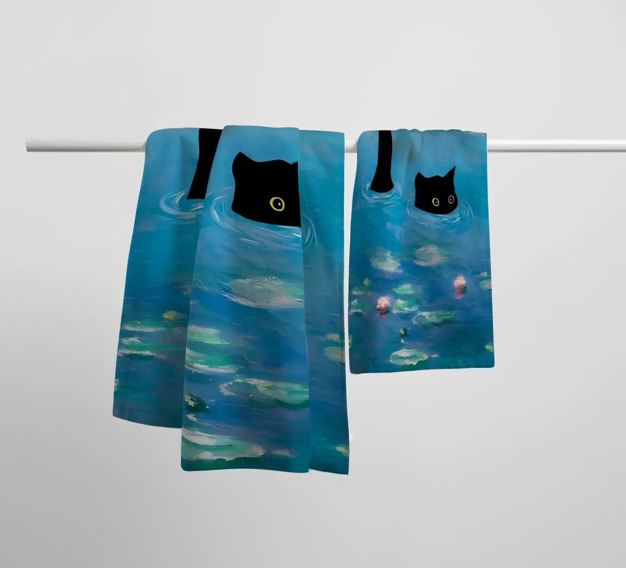 gatto acqua stagno riflessione coda asciugamano da bagno da Janine P McGuire