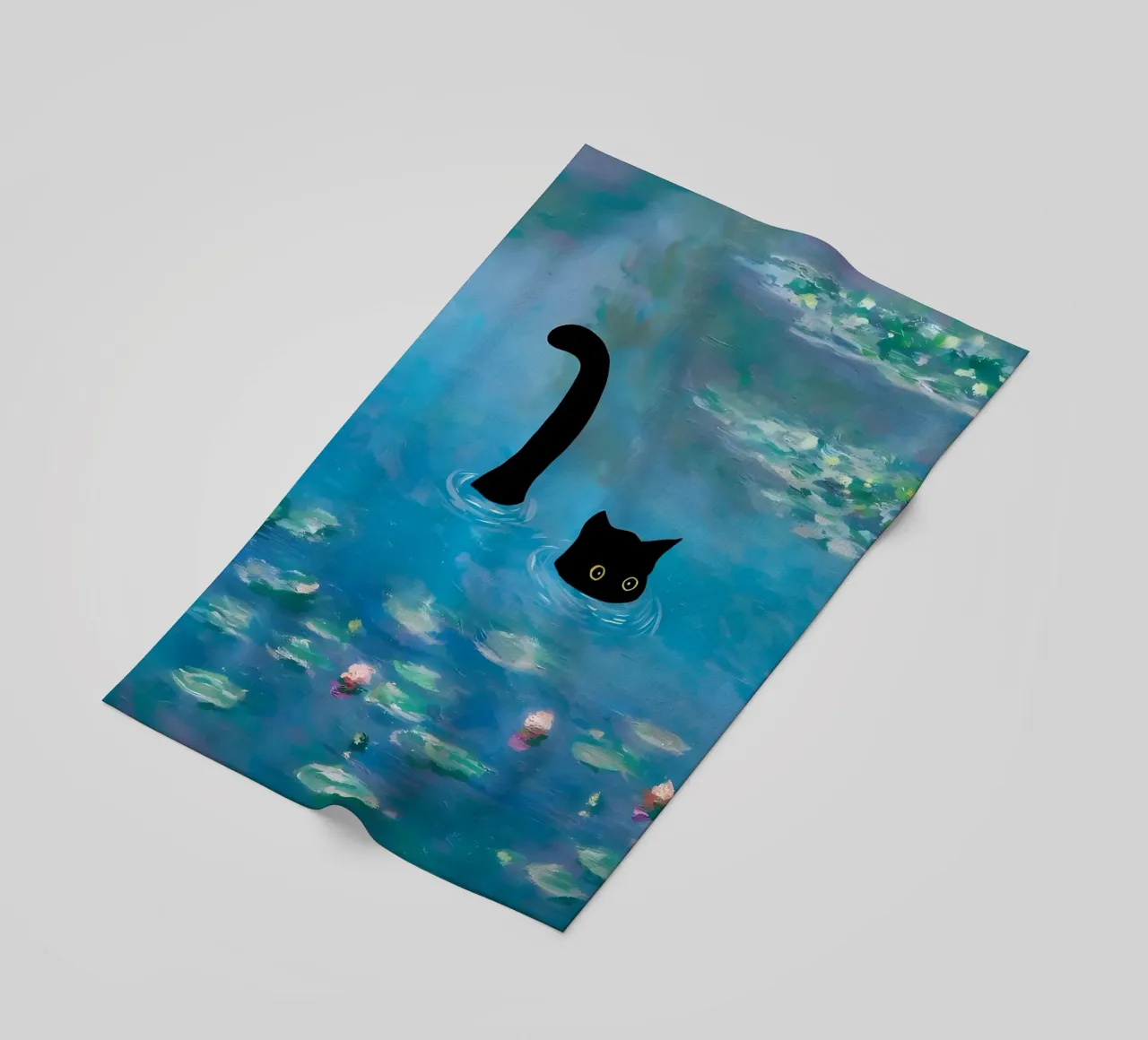 gatto acqua stagno riflessione coda telo mare da Janine P McGuire