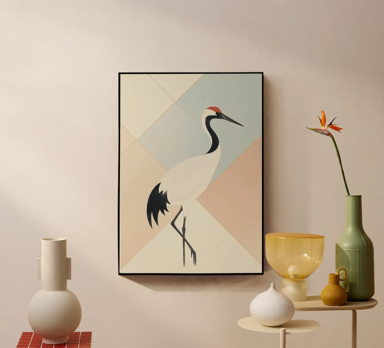 Minimalist Japanese Crane Art plexiglass da Mosaic Dialogue