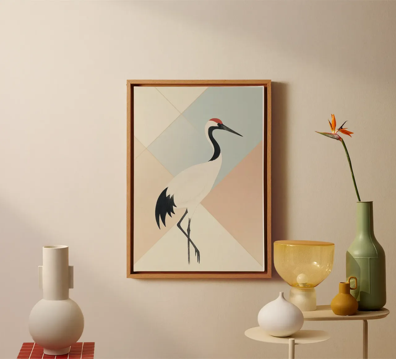 Minimalist Japanese Crane Art canvas met Baklijst van Mosaic Dialogue