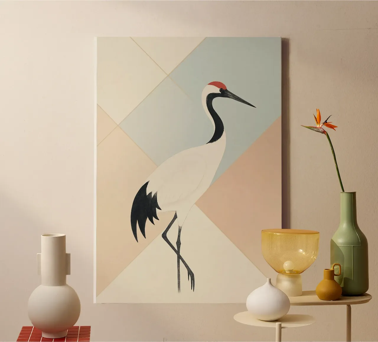 Minimalist Japanese Crane Art canvas met Baklijst van Mosaic Dialogue