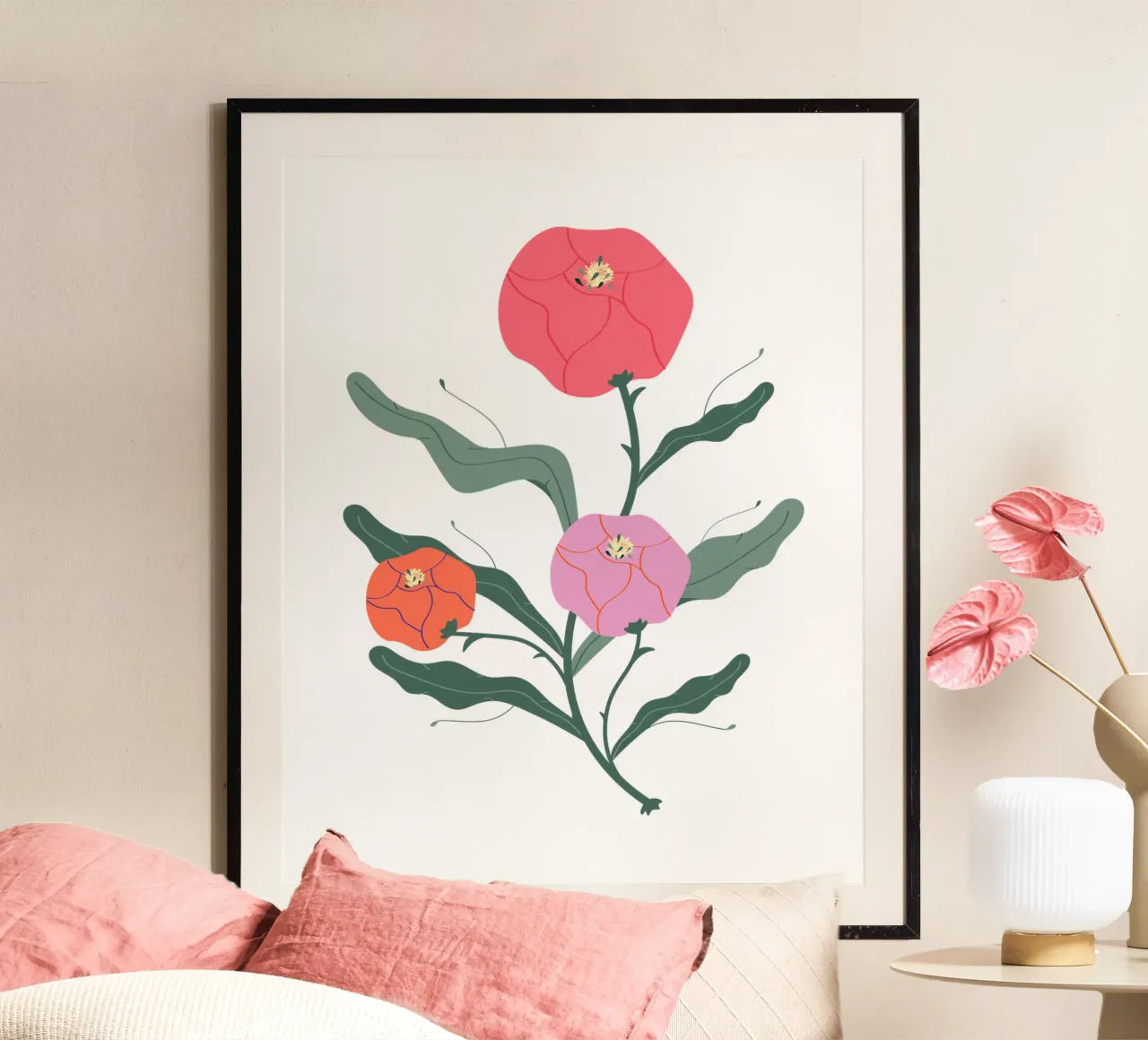 Peonie poster con telaio in plastica da Silvie Illustration