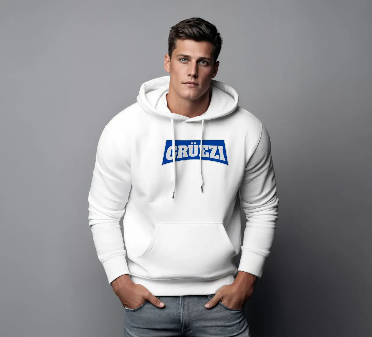 Grüezi blu e bianco felpa con cappuccio da LucernePictures