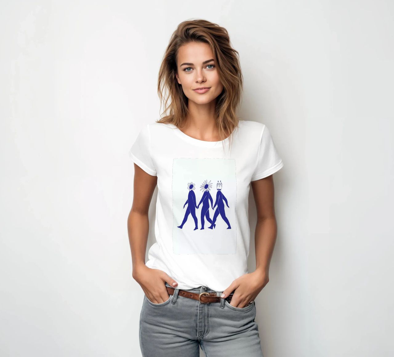 Flower Friends Blue women's fitted t-shirt by Graphite