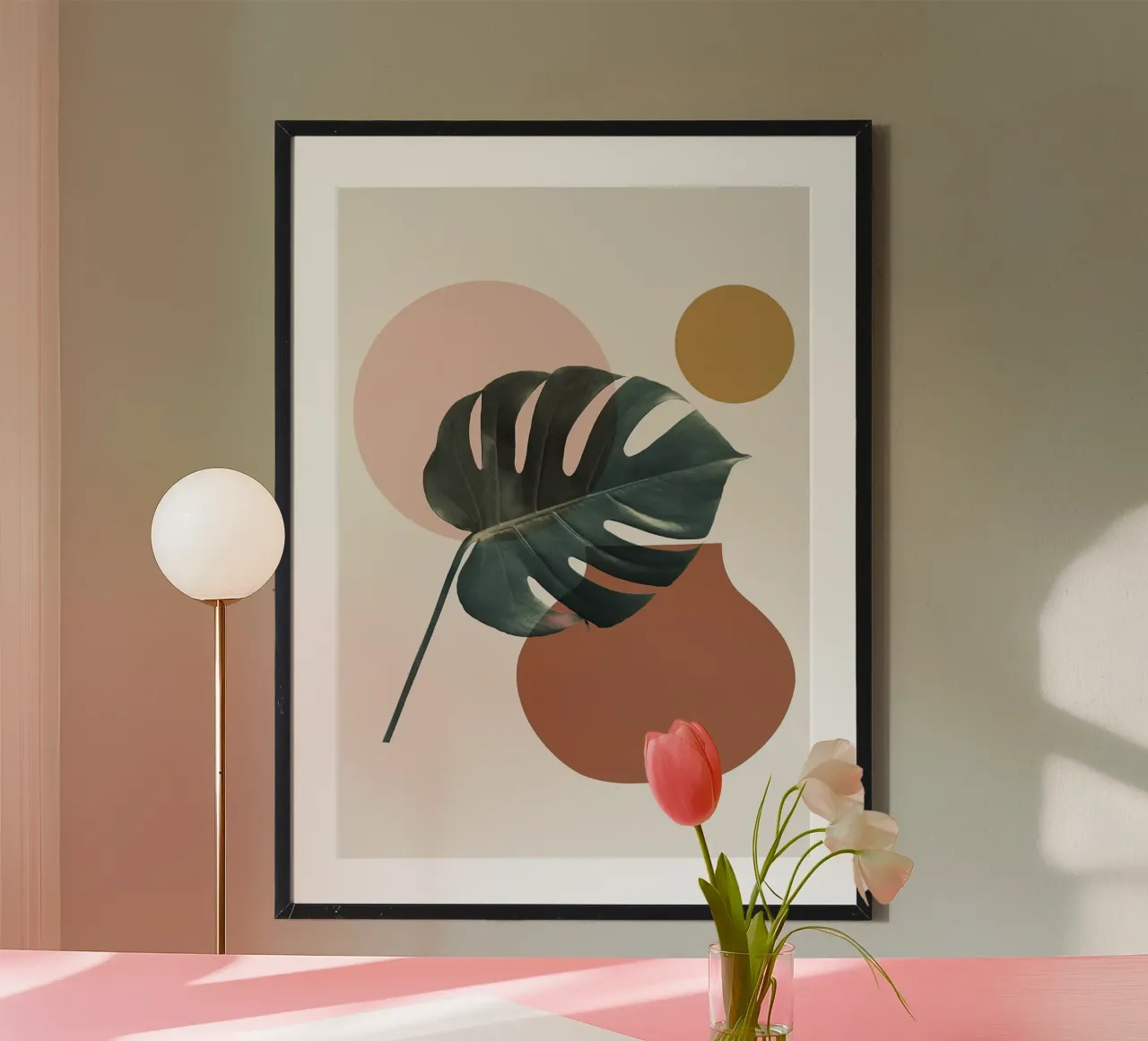 foglia di monstera poster con telaio in legno da Abstract Botanical Art
