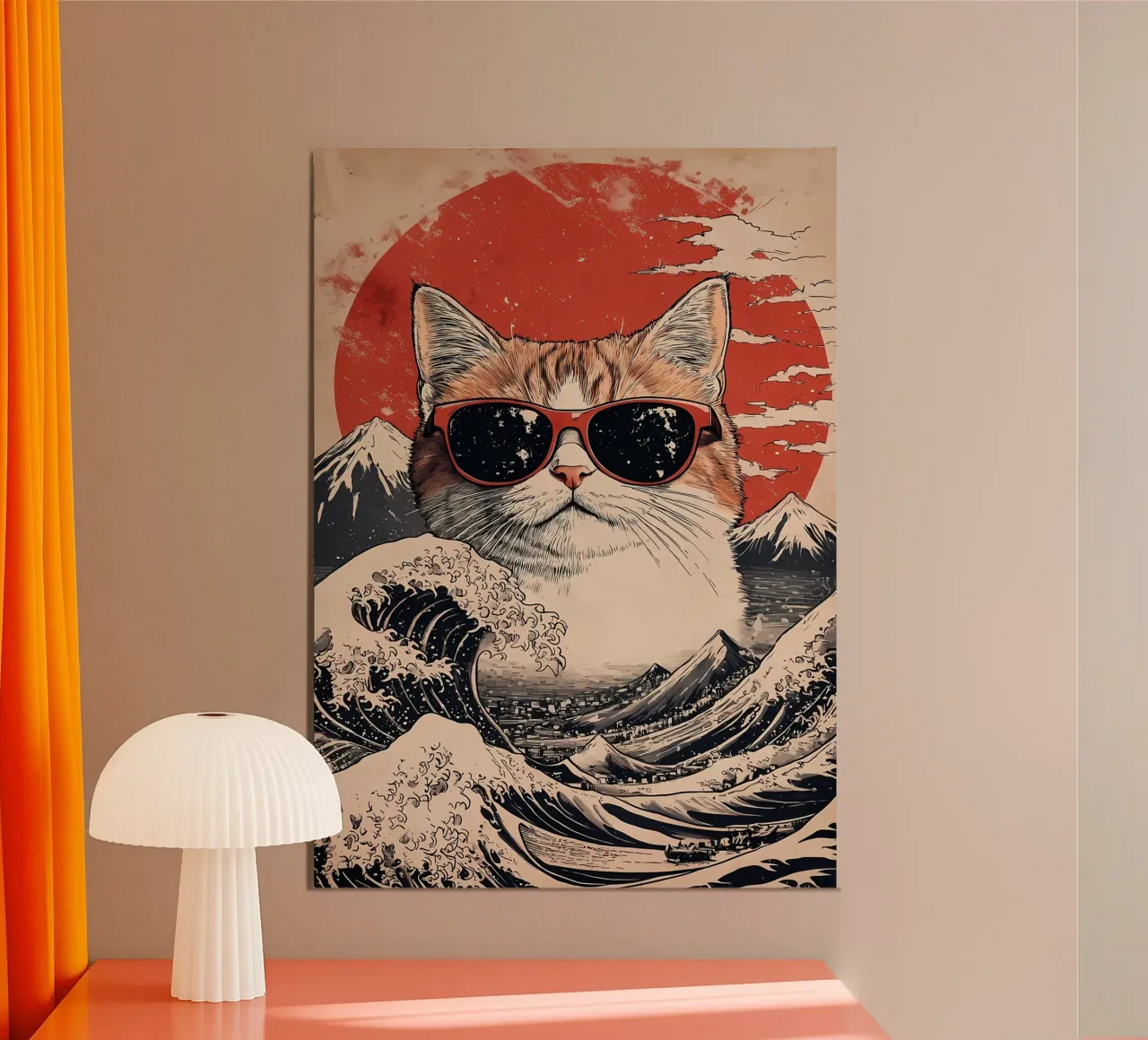 occhiali da sole gatto onda montagne poster con telaio in alluminio da Paul Vasquez