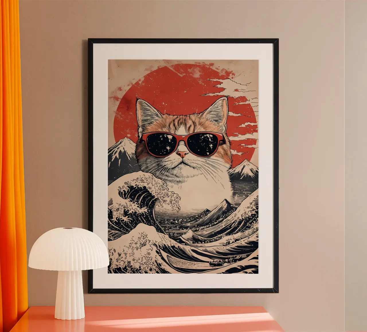 occhiali da sole gatto onda montagne poster con telaio in alluminio da Paul Vasquez