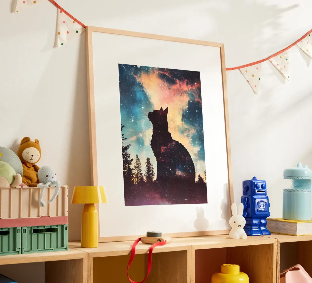 gatto silhouette cielo notturno galassia stelle poster da Paul Vasquez