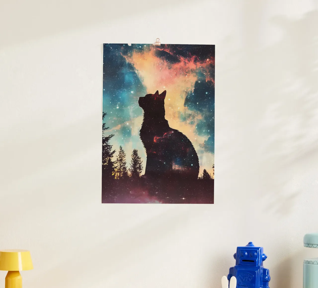 gatto silhouette cielo notturno galassia stelle poster da Paul Vasquez