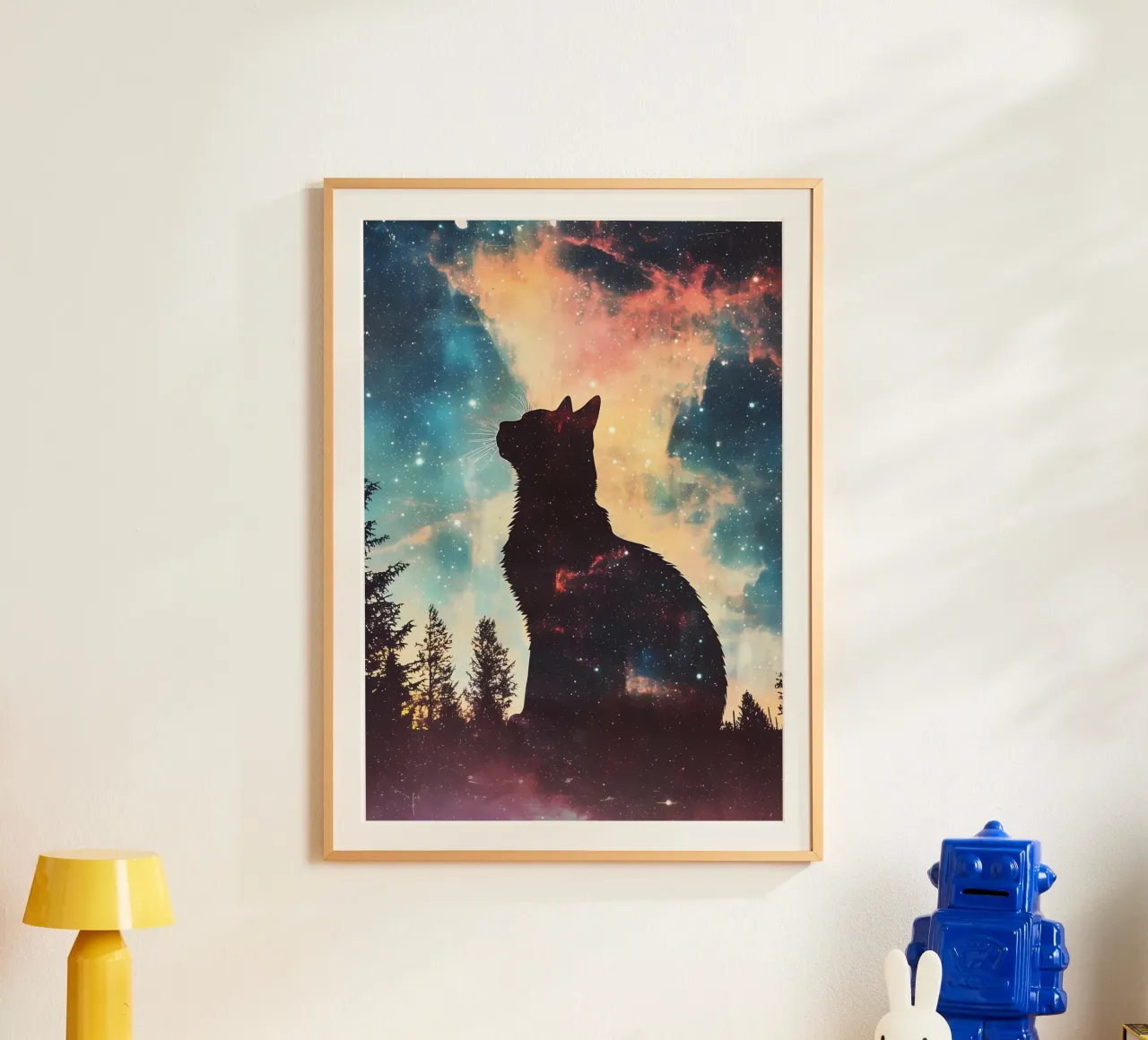 gatto silhouette cielo notturno galassia stelle poster da Paul Vasquez