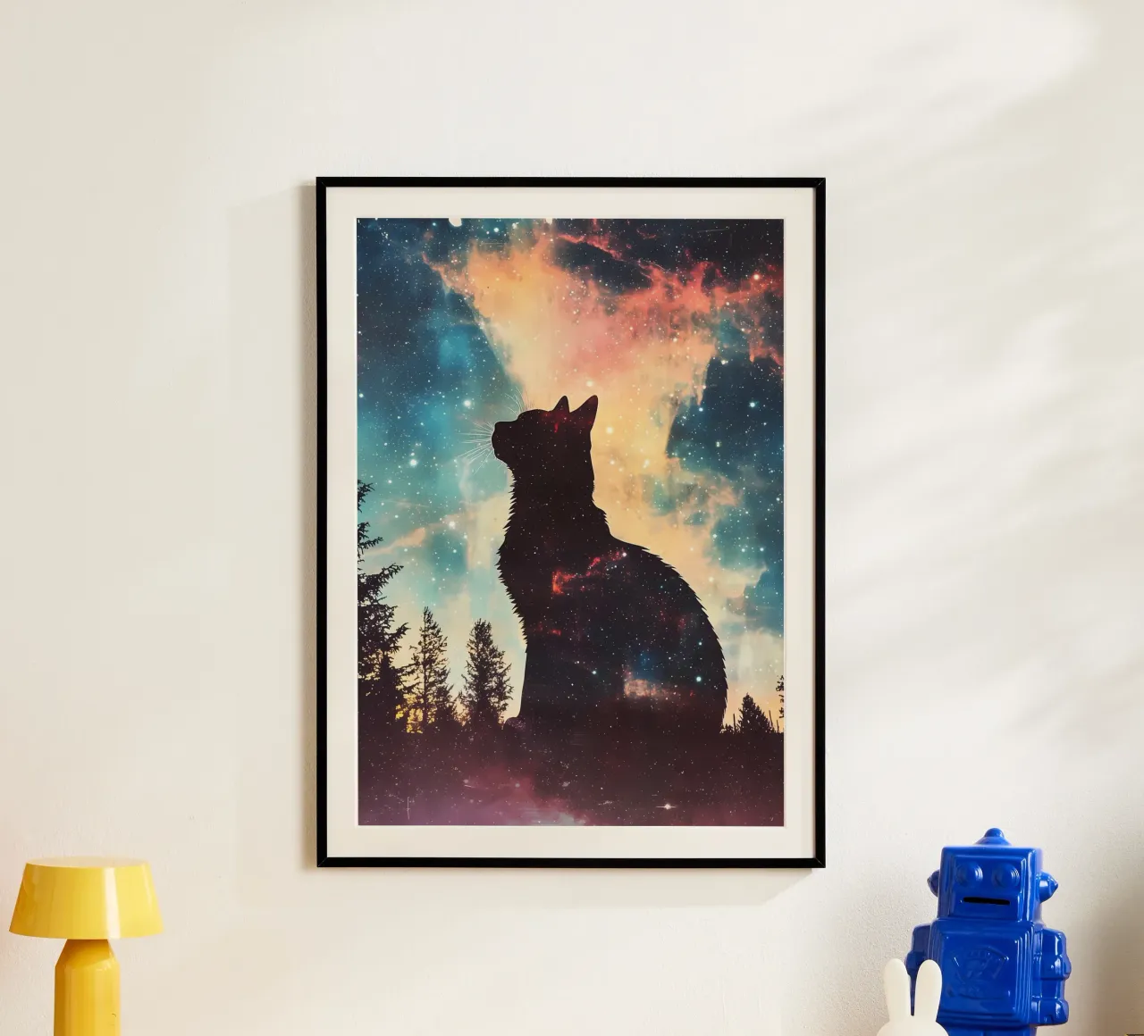 gatto silhouette cielo notturno galassia stelle poster da Paul Vasquez