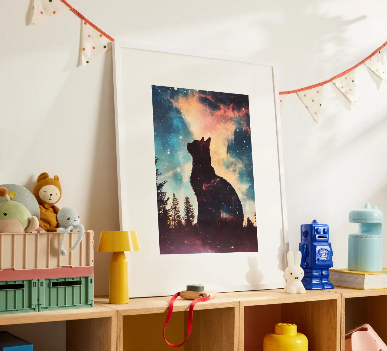 gatto silhouette cielo notturno galassia stelle poster da Paul Vasquez