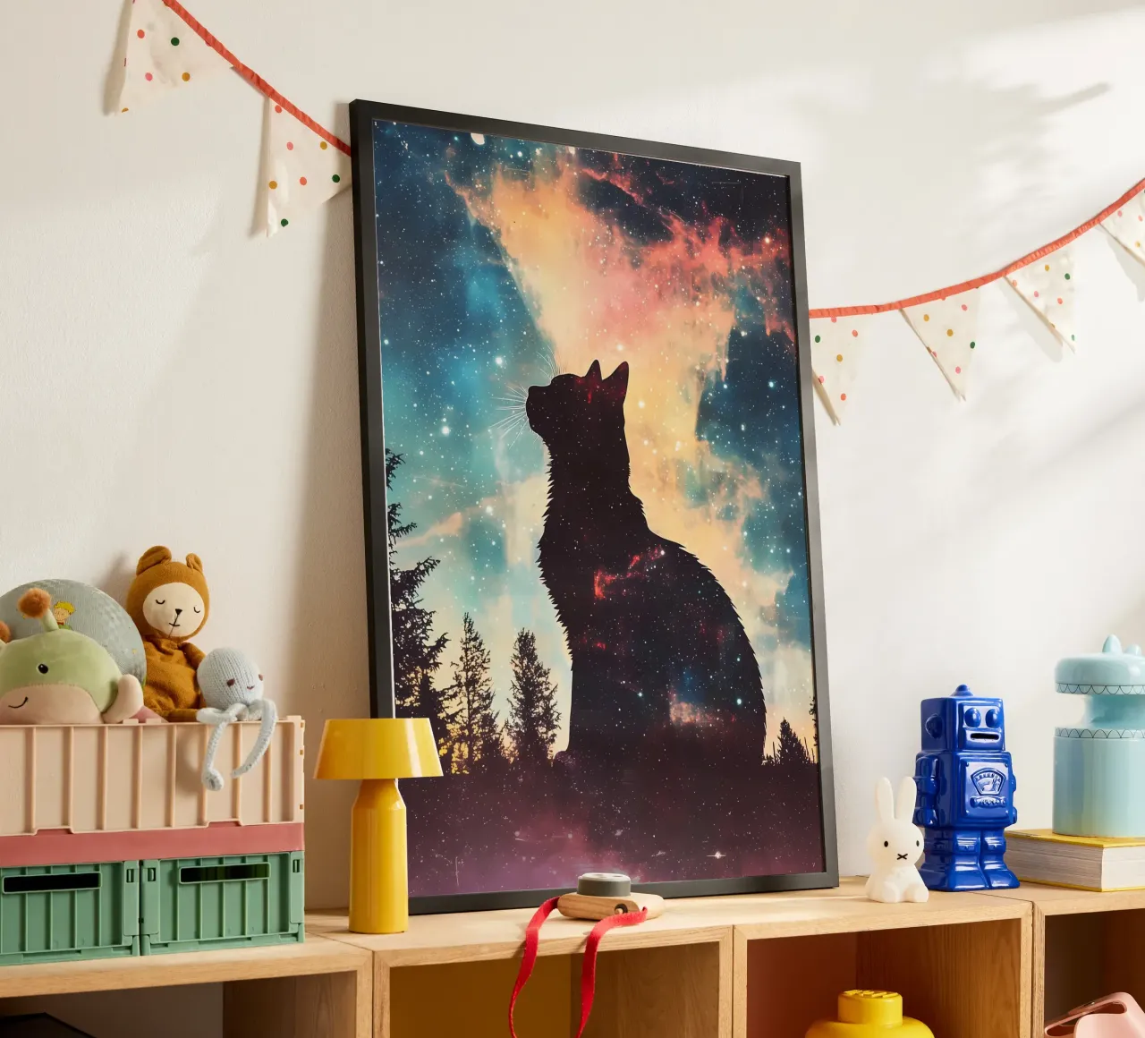 gatto silhouette cielo notturno galassia stelle poster da Paul Vasquez