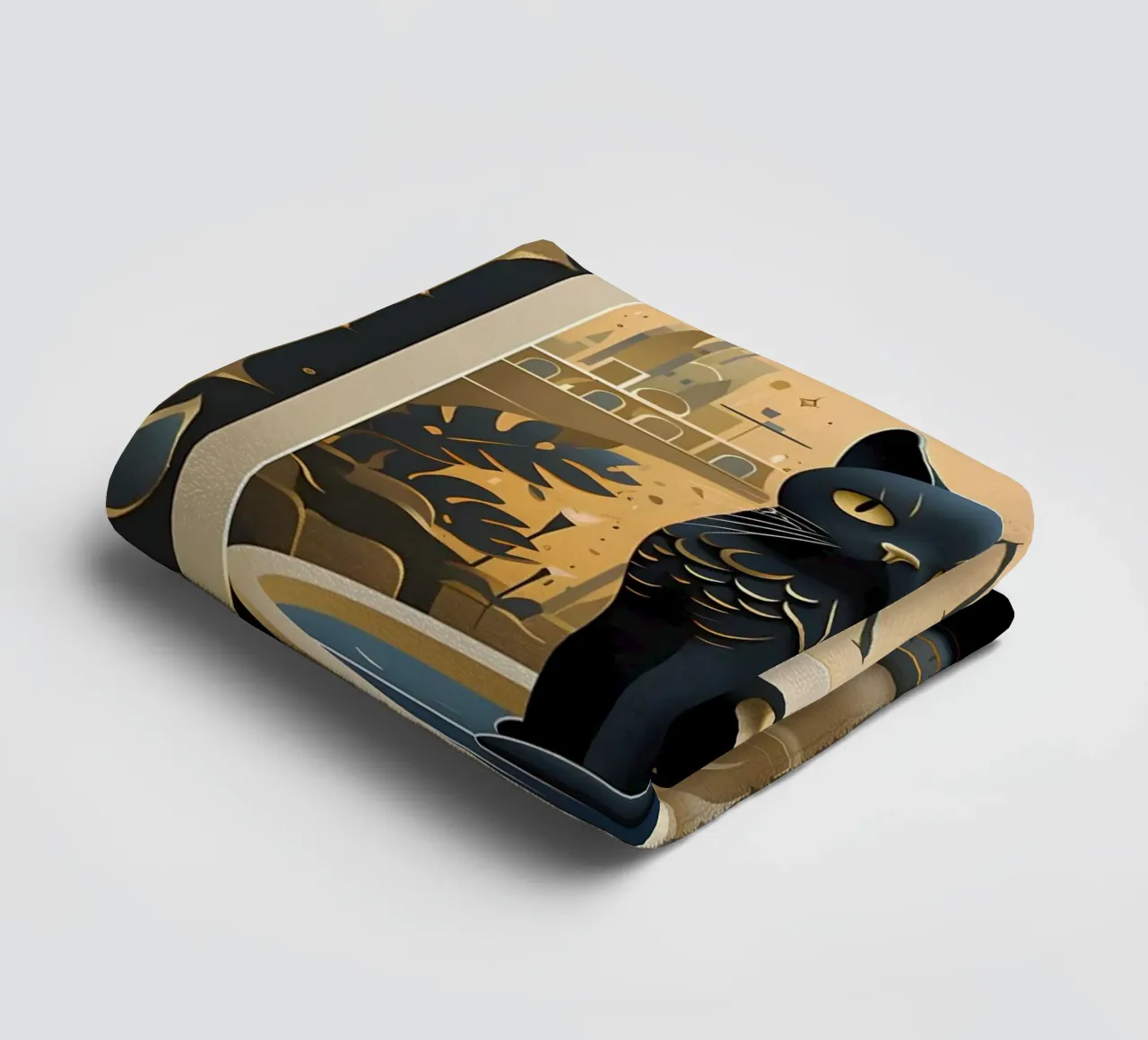 cat bowl text gold leaves towel by Paul Vasquez