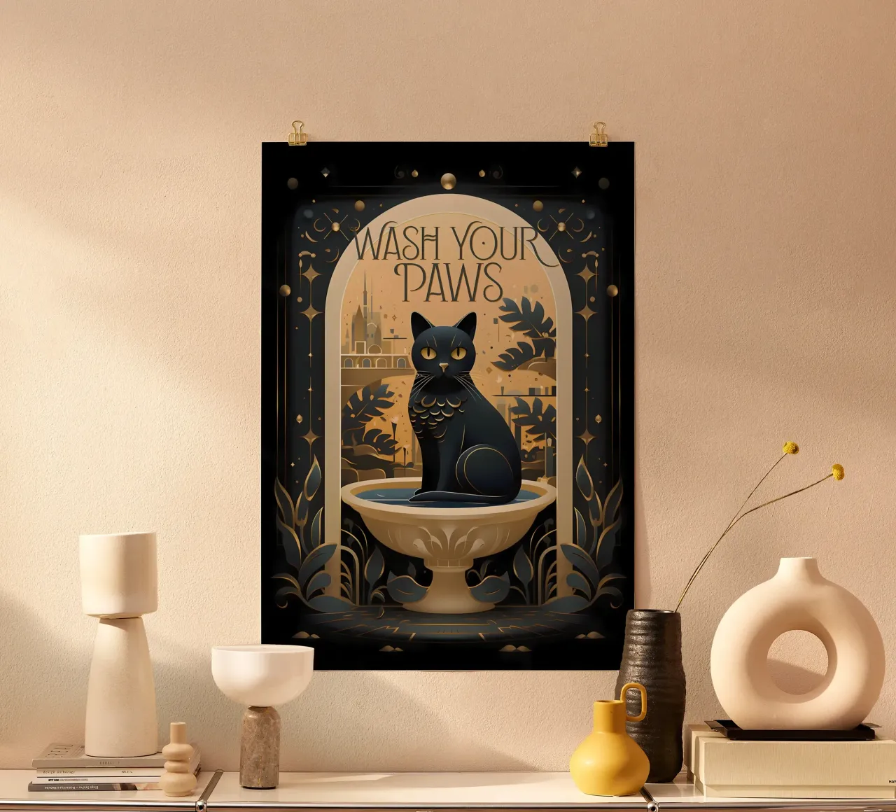 cat bowl text gold leaves hahnemühle by Paul Vasquez