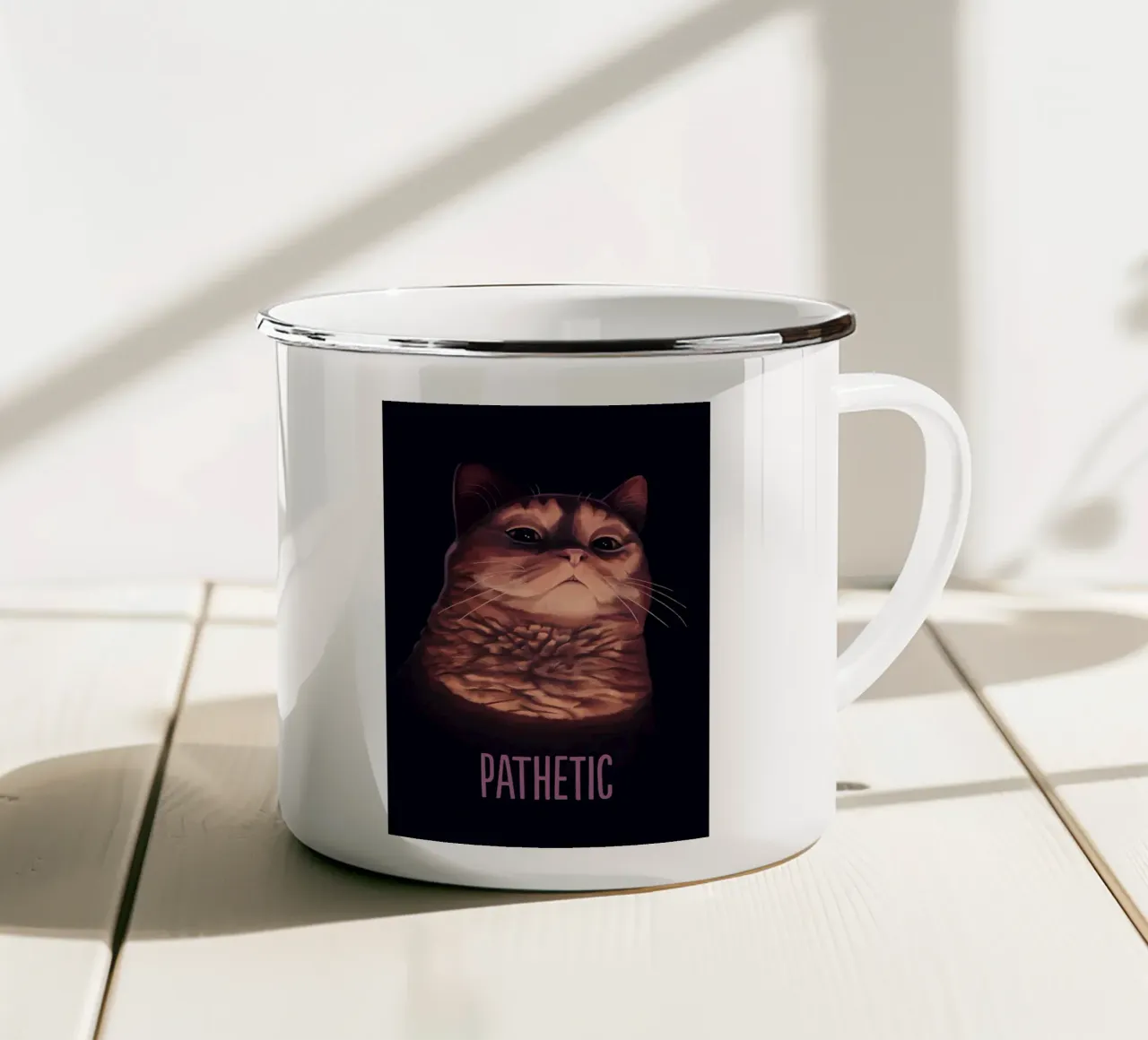 gato humor texto animal bigotes taza de esmalte de Paul Vasquez