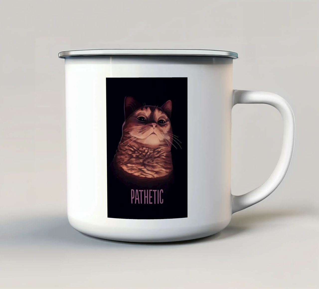 gatto umorismo testo animale baffi tazza in smalto da Paul Vasquez