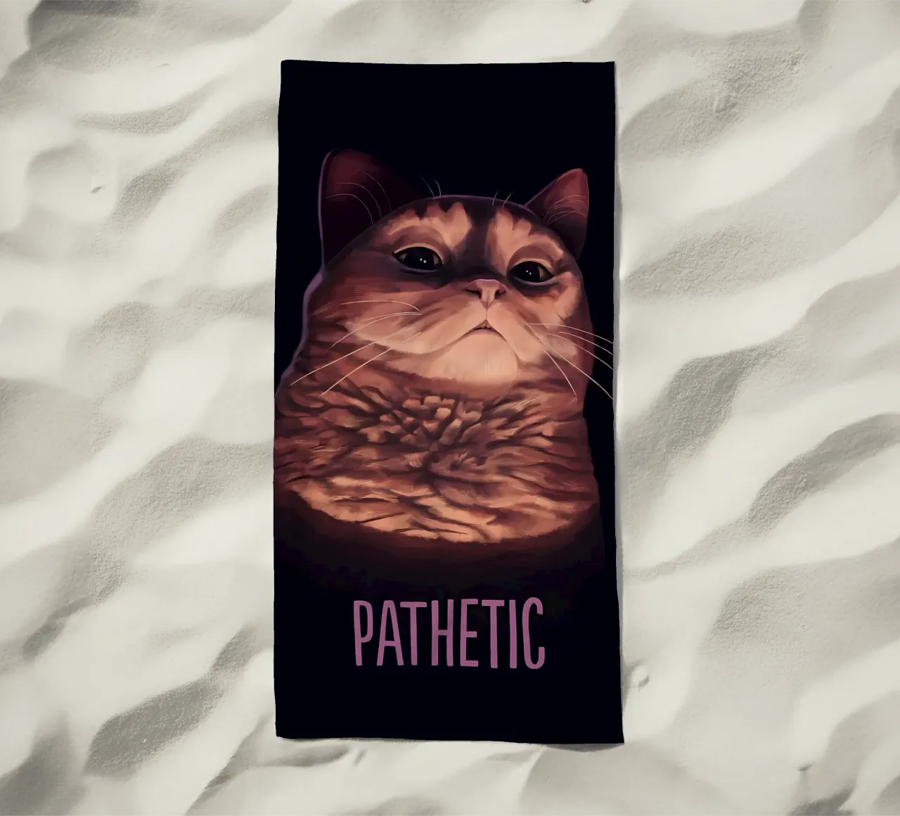 gatto umorismo testo animale baffi telo mare da Paul Vasquez