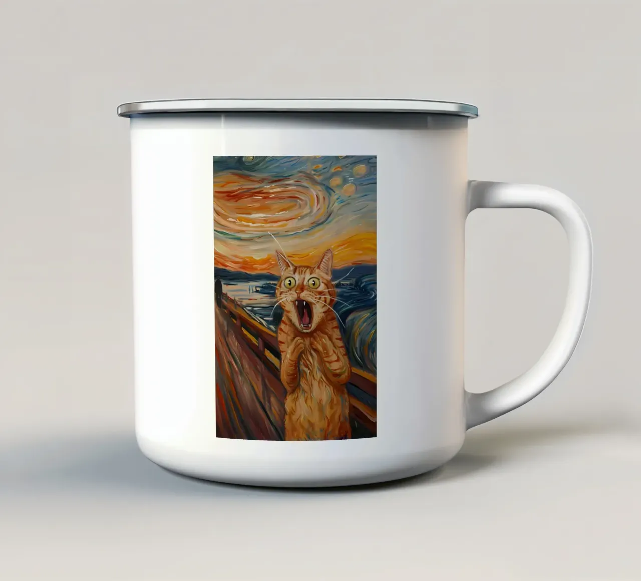 gatto notte stellata cielo ponte fiume tazza in smalto da Paul Vasquez