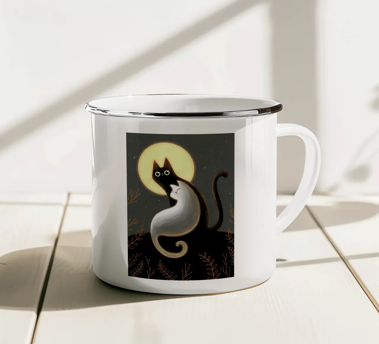 gatti luna notte stelle tazza in smalto da MinimalistPosterCharles